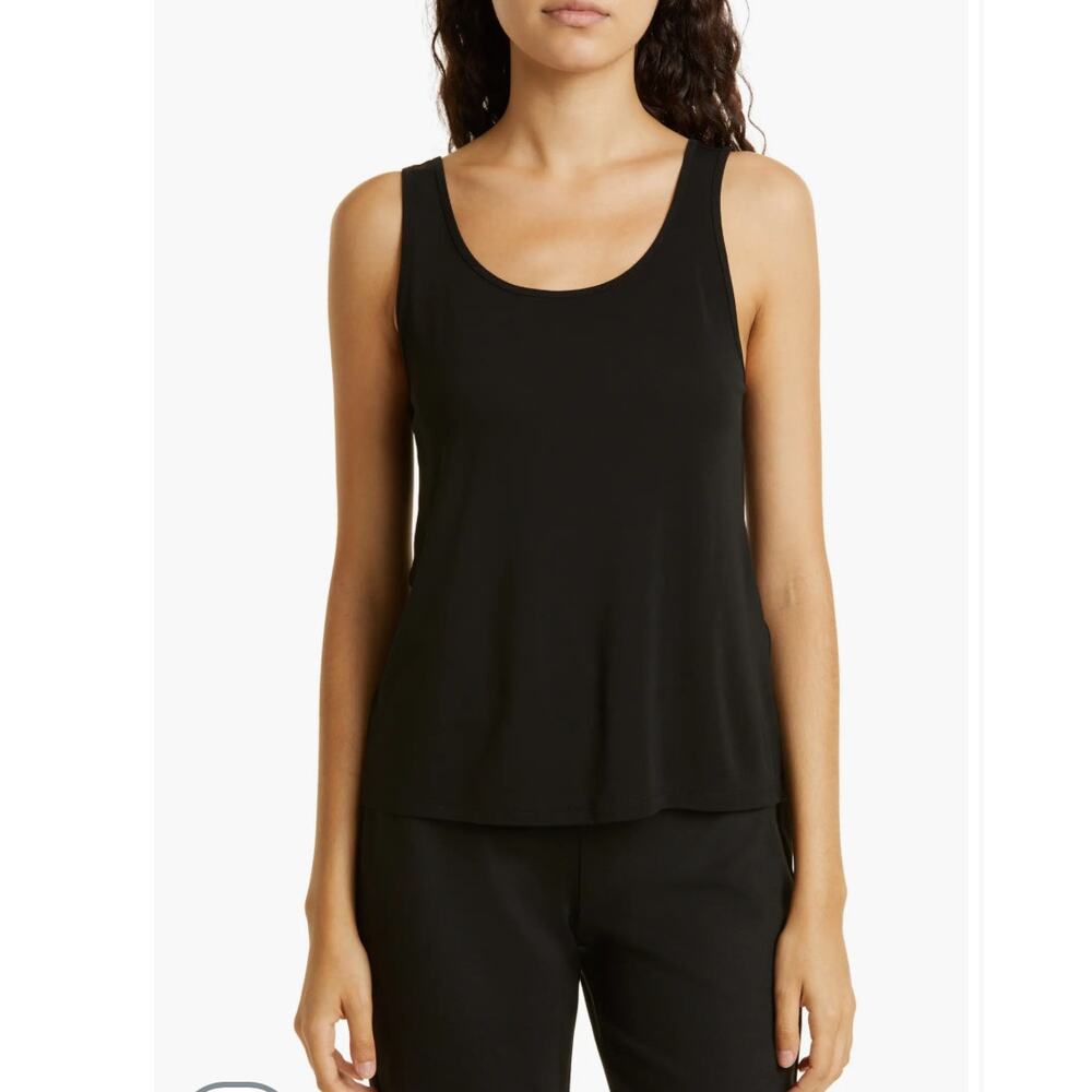 Eileen Fisher Silk Georgette Crepe Scoop Neck Tank Large Minimal corporate chic